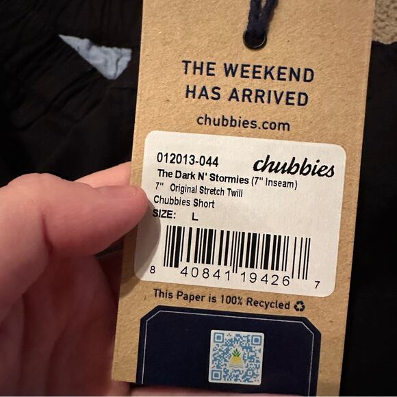 Chubbies The Dark N' Stormies Originals Stretch Twill Shorts 7" Inseam Sz L‎ NEW - Picture 9 of 9